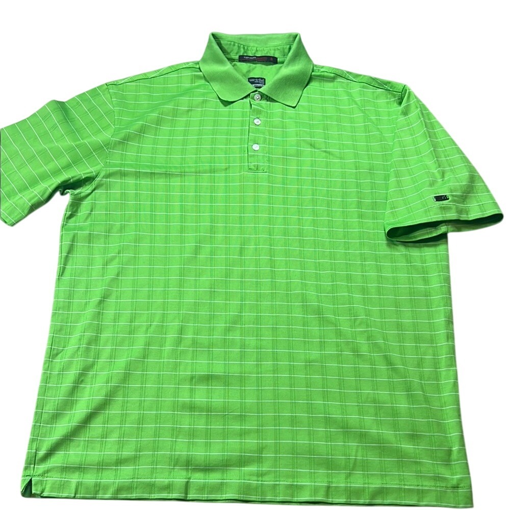 Nike Tiger Woods Collection Golf Polo‎ Shirt Green Plaid Dri-FIT Large